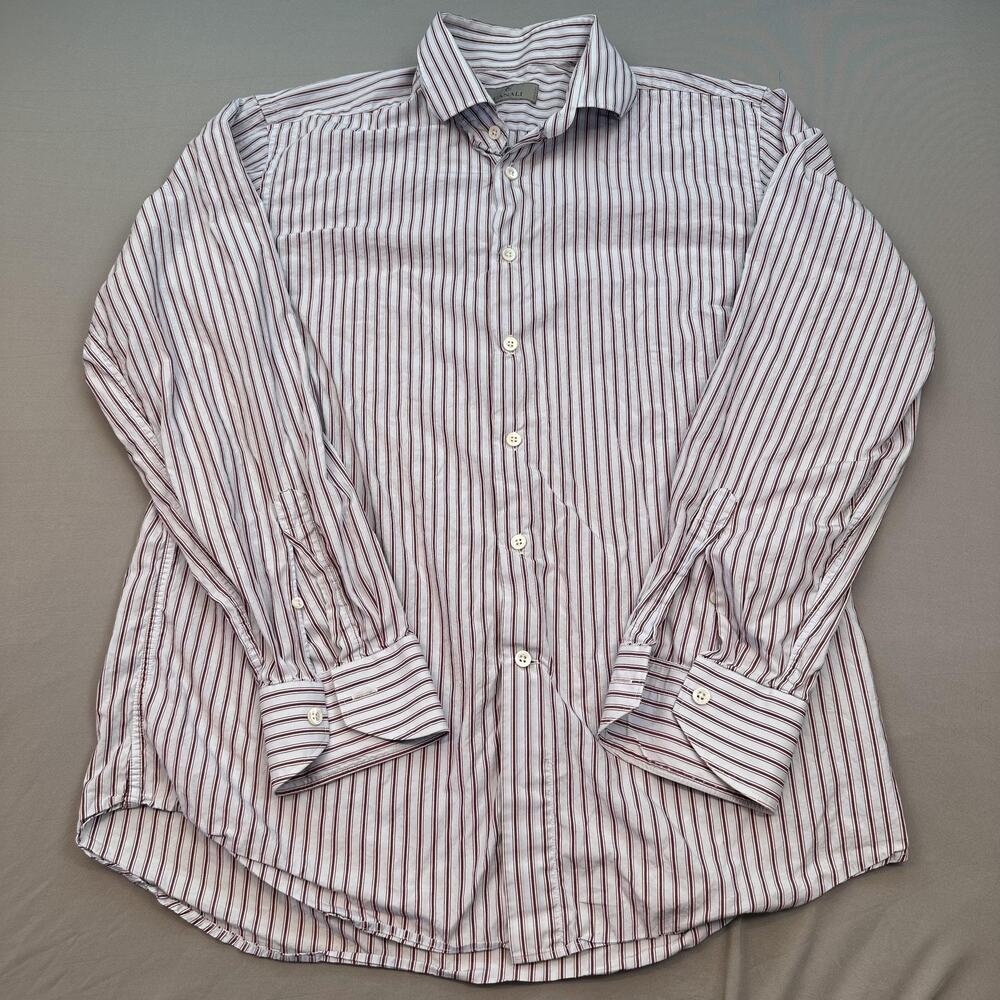 Canali Shirt Mens 16 41 Italian Dress Shirt Burgundy Stripe Business Office